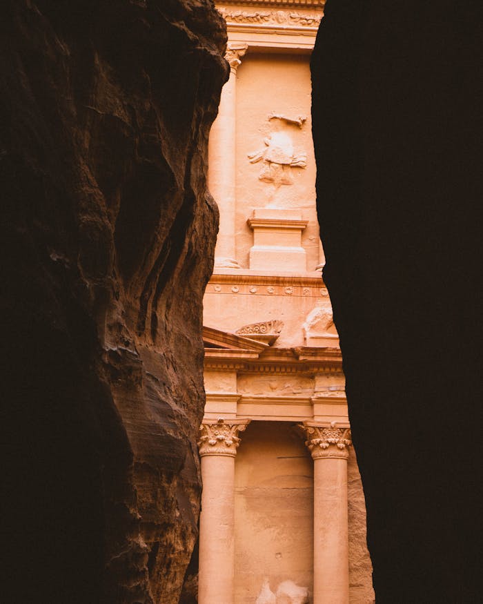 Petra seen from between Rock Formations, Wadi Rum, Jordan 